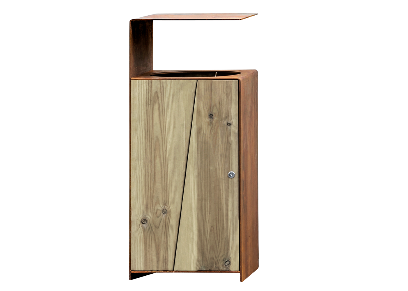 mobiliario exterior para tanatorios papelera acabado en madera